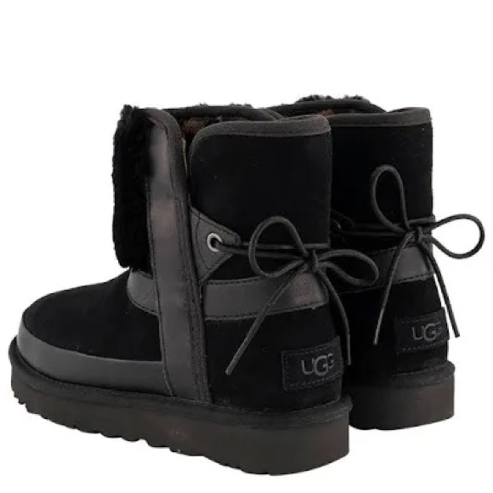 UGG Classic Leopard Lined Bow Black Boots Women's